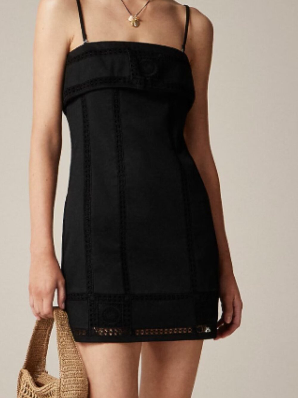 J. Crew Black Strapless Mini Dress with Lace Insets